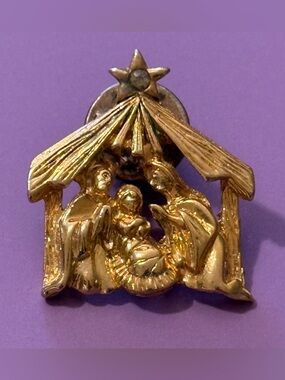Gold Nativity Pin Brooch